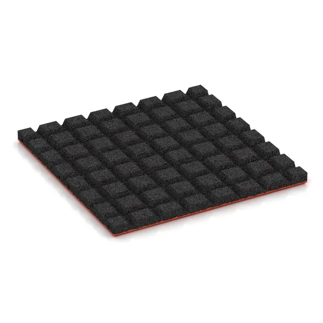 Aufsicht auf die Unterseite, also die Bodenseite von WARCO-Formteil 0548 - Płyta gumowa na plac zabaw im Format 500 x 500 x 30 mm.