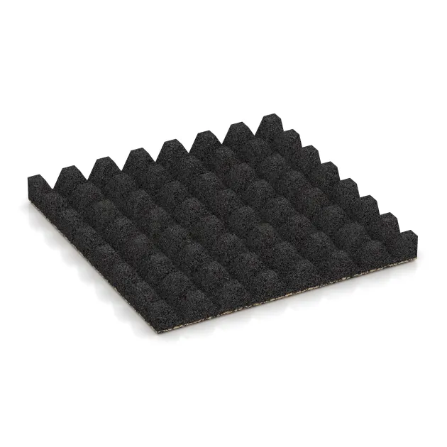 Aufsicht auf die Unterseite, also die Bodenseite von WARCO-Formteil 5582 - Mata bezpieczeństwa na plac zabaw 5 cm - EN 1177 ≤ 145 cm im Format 500 x 500 x 50 mm.