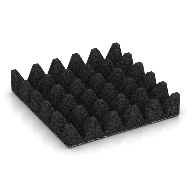 Aufsicht auf die Unterseite, also die Bodenseite von WARCO-Formteil 5644 - Mata bezpieczeństwa na plac zabaw 10 cm - EN 1177 ≤ 300 cm im Format 500 x 500 x 100 mm.
