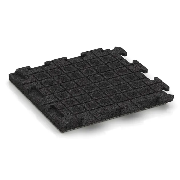 Aufsicht auf die Unterseite, also die Bodenseite von WARCO-Formteil 1460 - Nawierzchnia Fitness Płyty Gumowe Classic im Format 500 x 500 x 50 mm.