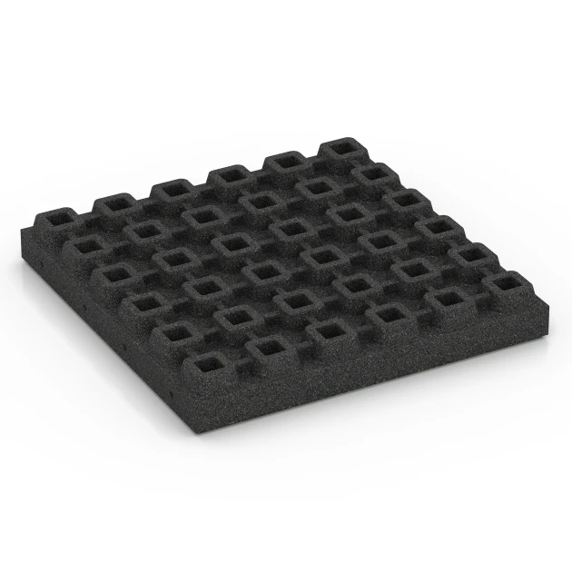 Aufsicht auf die Unterseite, also die Bodenseite von WARCO-Formteil 6442 - Płyta amortyzująca – 210 cm im Format 50 x 50 x 7 cm.
