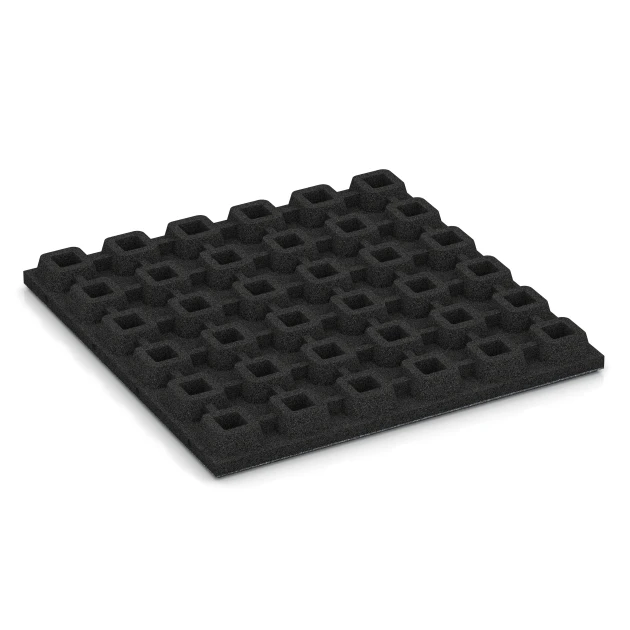 Aufsicht auf die Unterseite, also die Bodenseite von WARCO-Formteil 6294 - Płyty amortyzujące im Format 50 x 50 x 4,8 cm.
