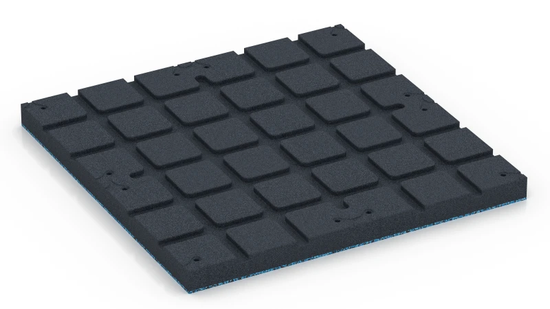 Kwadratowe pola podparcia z płytkimi kanałami drenażowymi