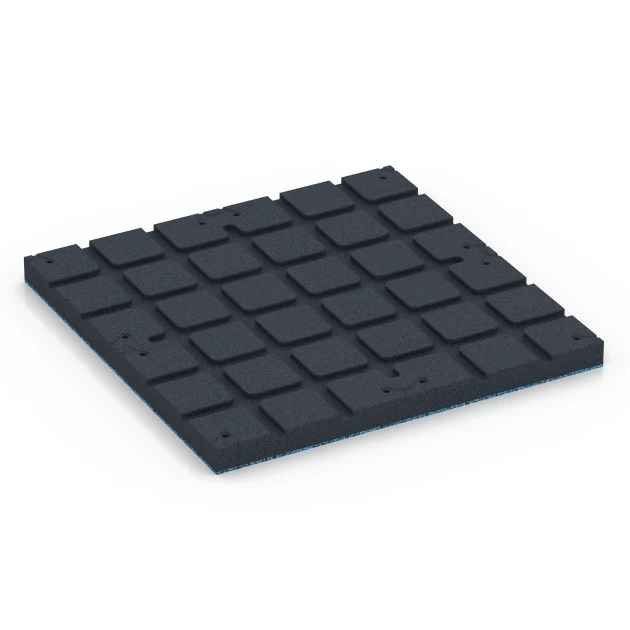 Aufsicht auf die Unterseite, also die Bodenseite von WARCO-Formteil 7148 - Podłoga na siłownię zewnętrzną im Format 60 x 60 x 4 cm | 0,36 m².