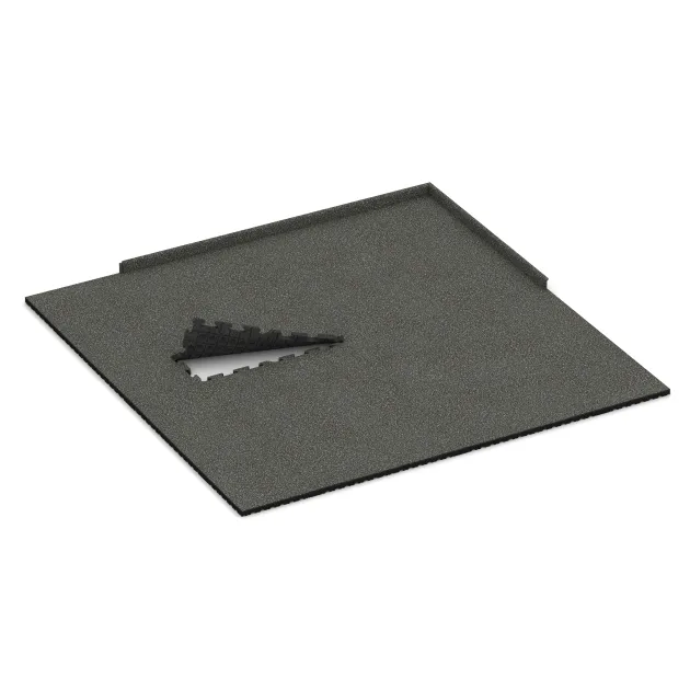 Typische Verlegung oder Einbausituation für den Artikel 3378 von WARCO - Nawierzchnia na place zabaw, Farbton Ciemny granit in der Abmessung 1000 x 1000 x 40 mm.