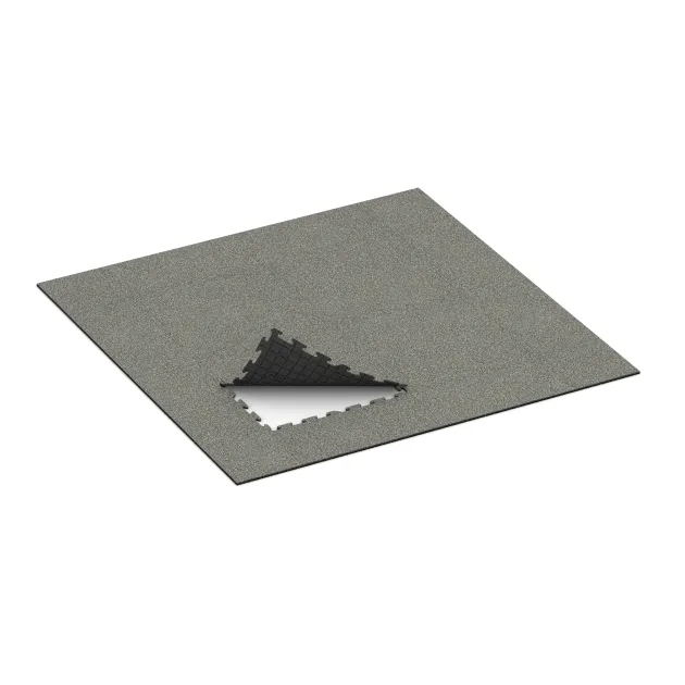 Typische Verlegung oder Einbausituation für den Artikel 0287 von WARCO - Nawierzchnia gumowa na schody, Farbton Klasyczny granit in der Abmessung 1000 x 1000 x 18 mm.