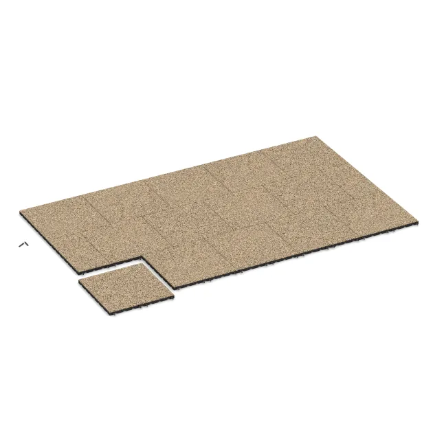 Typische Verlegung oder Einbausituation für den Artikel 5321 von WARCO - Płyta gumowa na plac zabaw, Farbton Trawertyn in der Abmessung 500 x 500 x 30 mm.