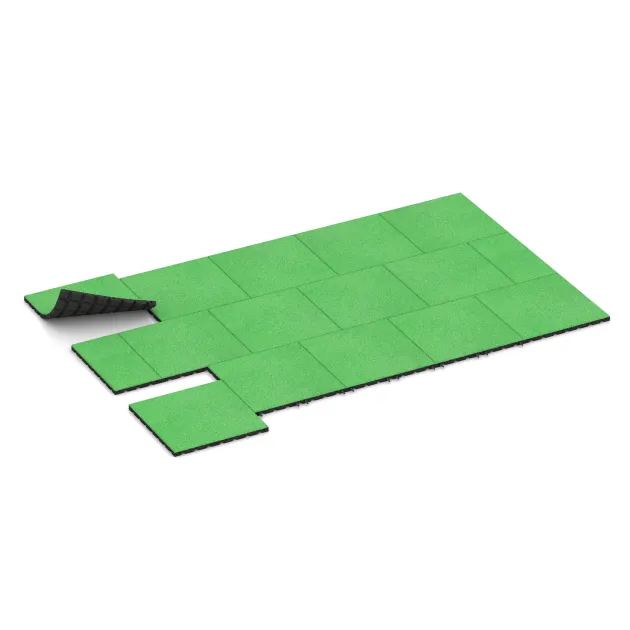 Typische Verlegung oder Einbausituation für den Artikel 0545 von WARCO - Płyta gumowa na plac zabaw, Farbton Majowa zieleń in der Abmessung 500 x 500 x 30 mm.