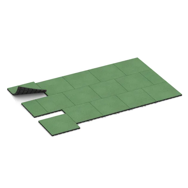 Typische Verlegung oder Einbausituation für den Artikel 0547 von WARCO - Płyta gumowa na plac zabaw, Farbton Blady zielony in der Abmessung 500 x 500 x 30 mm.