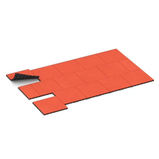 Typische Verlegung oder Einbausituation für den Artikel 0548 von WARCO - Płyta gumowa na plac zabaw, Farbton Oranż in der Abmessung 500 x 500 x 30 mm.