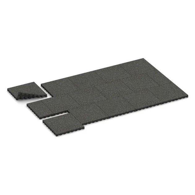 Typische Verlegung oder Einbausituation für den Artikel 0640 von WARCO - Płyta gumowa na plac zabaw, Farbton Ciemny granit in der Abmessung 500 x 500 x 45 mm.