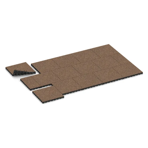 Typische Verlegung oder Einbausituation für den Artikel 0645 von WARCO - Płyta gumowa na plac zabaw, Farbton Caffè latte in der Abmessung 500 x 500 x 45 mm.