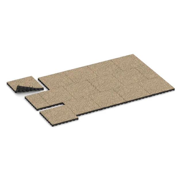 Typische Verlegung oder Einbausituation für den Artikel 0648 von WARCO - Płyta gumowa na plac zabaw, Farbton Trawertyn in der Abmessung 500 x 500 x 45 mm.