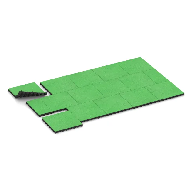 Typische Verlegung oder Einbausituation für den Artikel 0635 von WARCO - Płyta gumowa na plac zabaw, Farbton Majowa zieleń in der Abmessung 500 x 500 x 45 mm.