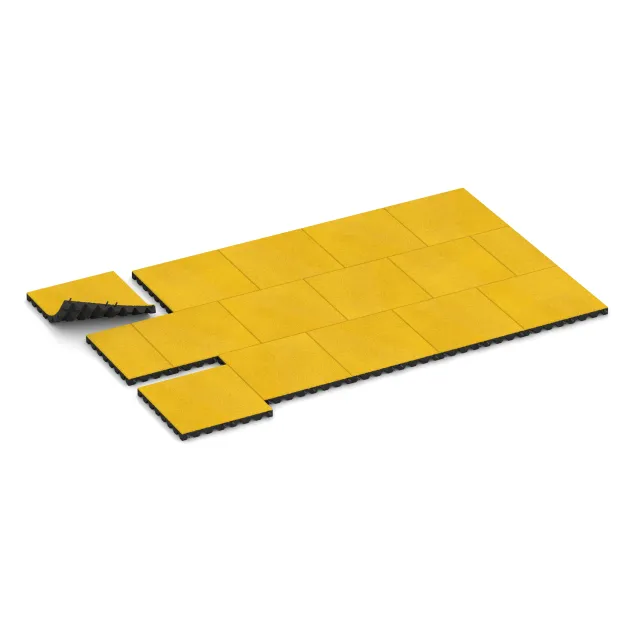 Typische Verlegung oder Einbausituation für den Artikel 0636 von WARCO - Płyta gumowa na plac zabaw, Farbton Żółty cytrynowy in der Abmessung 500 x 500 x 45 mm.