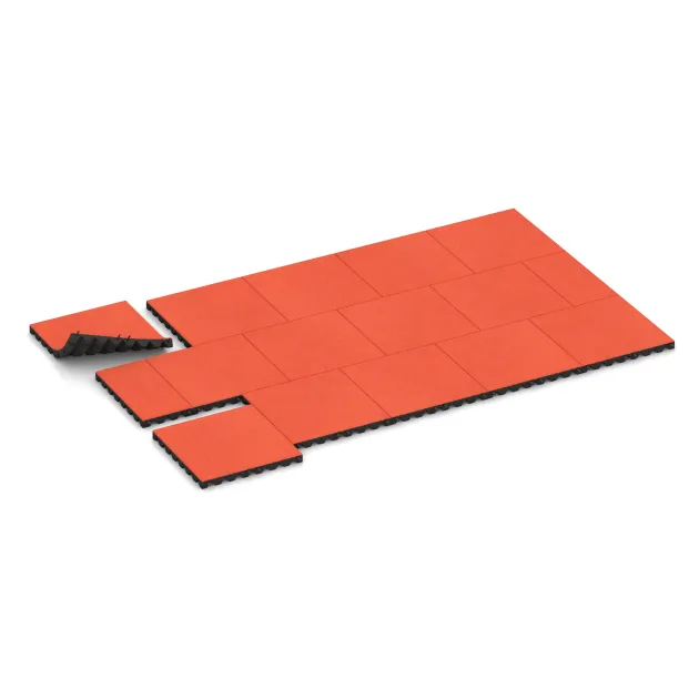 Typische Verlegung oder Einbausituation für den Artikel 0638 von WARCO - Płyta gumowa na plac zabaw, Farbton Oranż in der Abmessung 500 x 500 x 45 mm.
