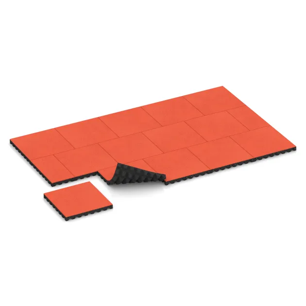 Typische Verlegung oder Einbausituation für den Artikel 5571 von WARCO - Mata bezpieczeństwa na plac zabaw 5 cm - EN 1177 ≤ 145 cm, Farbton Oranż in der Abmessung 500 x 500 x 50 mm.