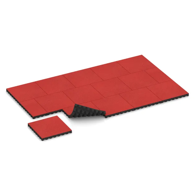 Typische Verlegung oder Einbausituation für den Artikel 5572 von WARCO - Mata bezpieczeństwa na plac zabaw 5 cm - EN 1177 ≤ 145 cm, Farbton Ciemny róż in der Abmessung 500 x 500 x 50 mm.