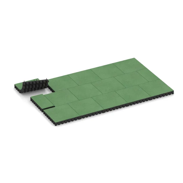 Typische Verlegung oder Einbausituation für den Artikel 0723 von WARCO - Płyta gumowa na plac zabaw, Farbton Blady zielony in der Abmessung 500 x 500 x 80 mm.