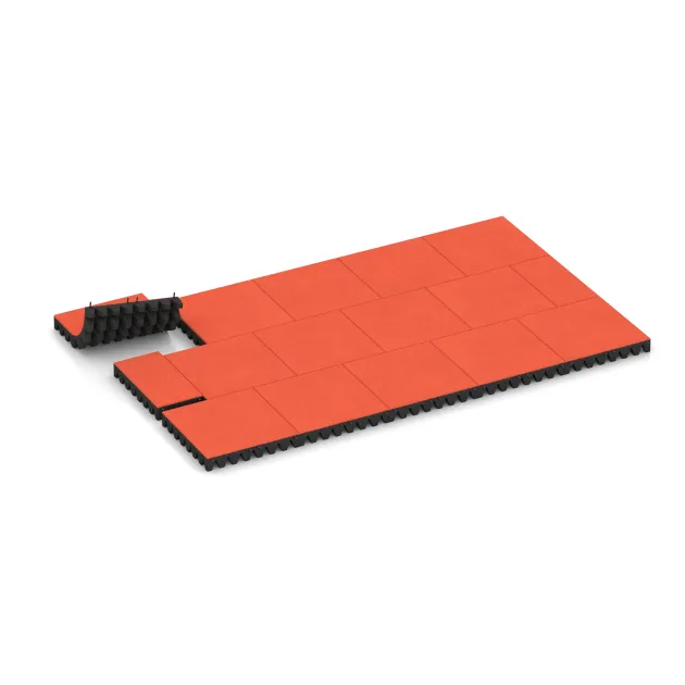 Typische Verlegung oder Einbausituation für den Artikel 0724 von WARCO - Płyta gumowa na plac zabaw, Farbton Oranż in der Abmessung 500 x 500 x 80 mm.