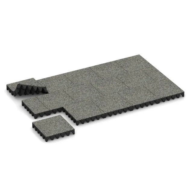 Typische Verlegung oder Einbausituation für den Artikel 5644 von WARCO - Mata bezpieczeństwa na plac zabaw 10 cm - EN 1177 ≤ 300 cm, Farbton Klasyczny granit in der Abmessung 500 x 500 x 100 mm.