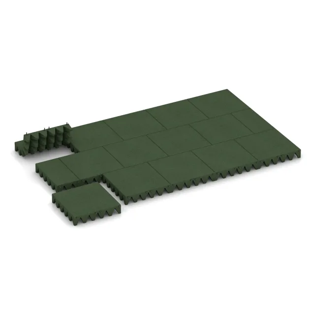 Typische Verlegung oder Einbausituation für den Artikel 5627 von WARCO - Mata bezpieczeństwa na plac zabaw 10 cm - EN 1177 ≤ 300 cm, Farbton Zielony trawiasty in der Abmessung 500 x 500 x 100 mm.