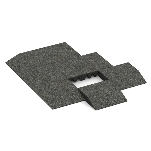 Typische Verlegung oder Einbausituation für den Artikel 3819 von WARCO - Płyta obrzeżowa (bok w kszałcie klina), Farbton Ciemny granit in der Abmessung 500 x 500 x 100 mm.