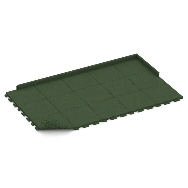 Typische Verlegung oder Einbausituation für den Artikel 1406 von WARCO - Nawierzchnia Fitness Płyty Gumowe Classic, Farbton Zielony trawiasty in der Abmessung 500 x 500 x 40 mm.
