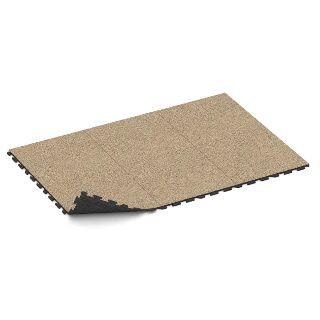 Typische Verlegung oder Einbausituation für den Artikel 1606 von WARCO - Nawierzchnia Fitness Płyty Gumowe Classic, Farbton Trawertyn in der Abmessung 1000 x 1000 x 30 mm.