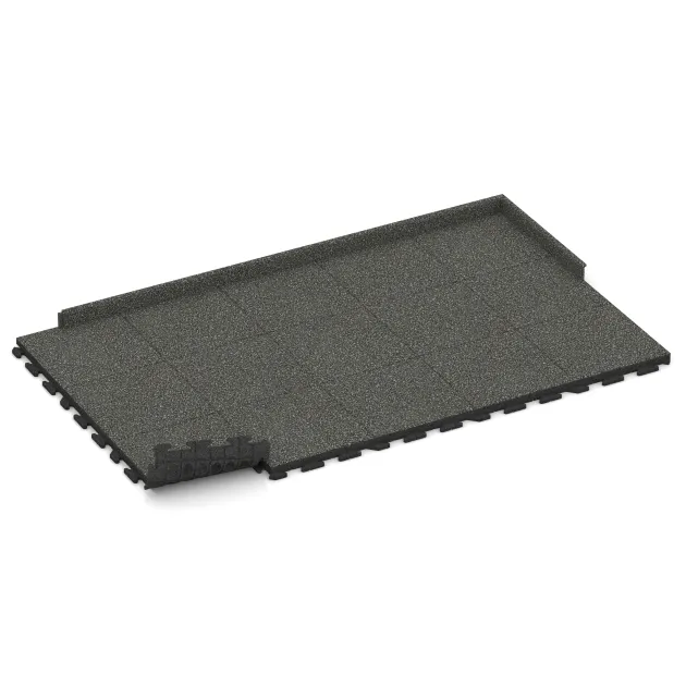Typische Verlegung oder Einbausituation für den Artikel 1458 von WARCO - Nawierzchnia Fitness Płyty Gumowe Classic, Farbton Ciemny granit in der Abmessung 500 x 500 x 50 mm.