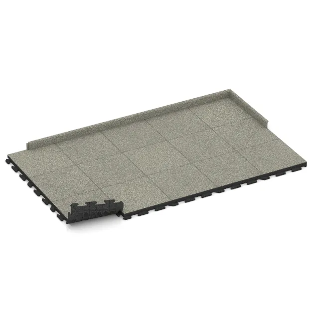Typische Verlegung oder Einbausituation für den Artikel 1460 von WARCO - Nawierzchnia Fitness Płyty Gumowe Classic, Farbton Jasny granit in der Abmessung 500 x 500 x 50 mm.