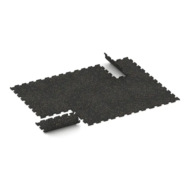 Typische Verlegung oder Einbausituation für den Artikel 3768 von WARCO - Nawierzchnia Fitness Performance Elite, Farbton Żółty lekko nakrapiany in der Abmessung 500 x 500 x 15 mm.